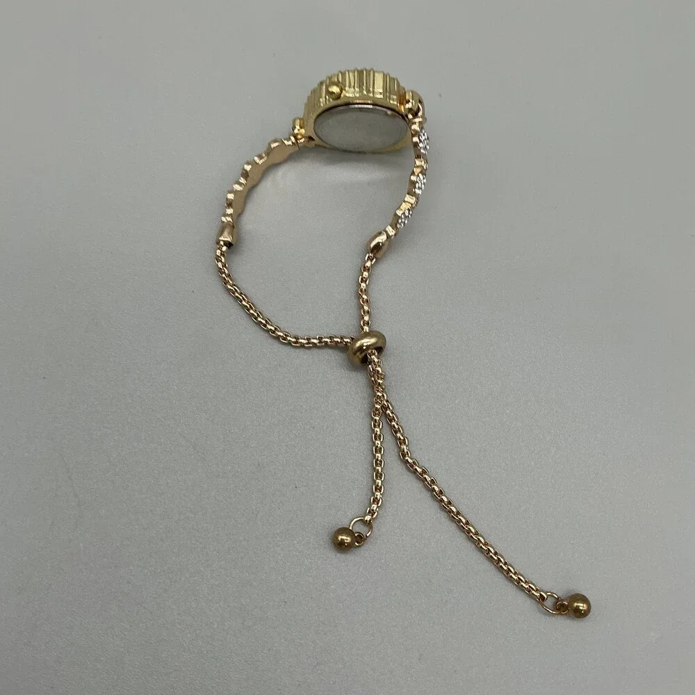 MOP Dial Womens Watch 28mm Gold Tone Heart Crystal Bolo Adjustable Bracelet